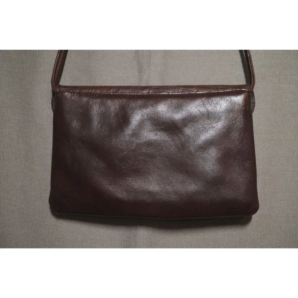 Vintage Isratik Israel Croc Embossed Leather Envelope Shoulder Clutch Purse Bag